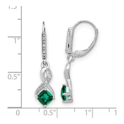 Sterling Silver 1/20 ct tw Lab-Created Emerald & Diamond Leverback Earrings – view 5