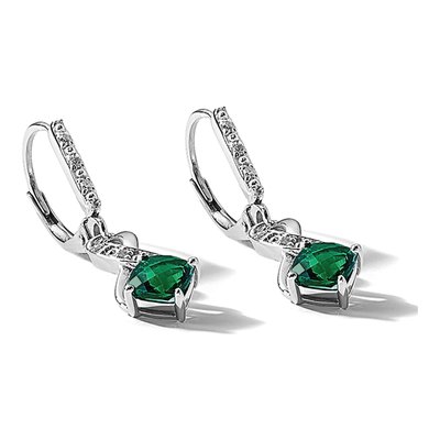 Sterling Silver 1/20 ct tw Lab-Created Emerald & Diamond Leverback Earrings – view 6