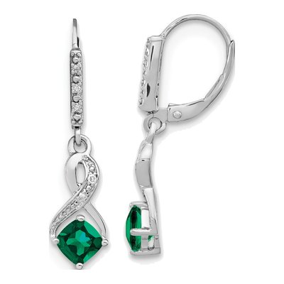 Sterling Silver 1/20 ct tw Lab-Created Emerald & Diamond Leverback Earrings