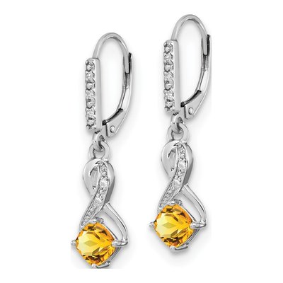 Sterling Silver 1/20 ct tw Citrine & Diamond Leverback Earrings – view 2