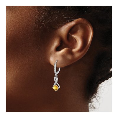 Sterling Silver 1/20 ct tw Citrine & Diamond Leverback Earrings – view 3
