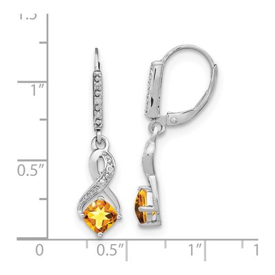 Sterling Silver 1/20 ct tw Citrine & Diamond Leverback Earrings – view 4