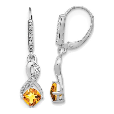 Sterling Silver 1/20 ct tw Citrine & Diamond Leverback Earrings
