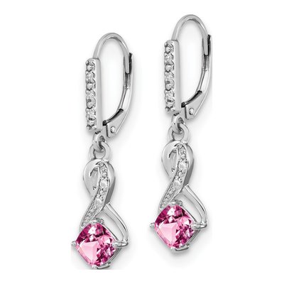 Sterling Silver Lab Pink Sapphire & Diamond Earrings – view 2
