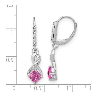 Sterling Silver Lab Pink Sapphire & Diamond Earrings – view 4