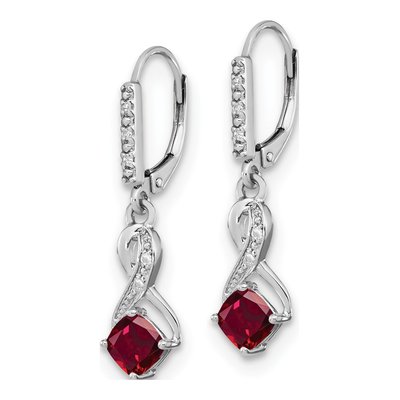 Sterling Silver 1/20 ct tw Lab-Created Ruby & Diamond Leverback Earrings – view 2