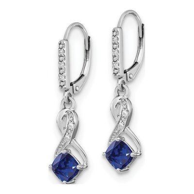 Sterling Silver 1/20 ct tw Lab-Created Sapphire & Diamond Leverback Earrings – view 2