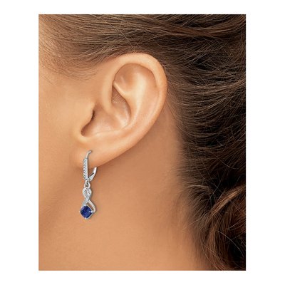 Sterling Silver 1/20 ct tw Lab-Created Sapphire & Diamond Leverback Earrings – view 3