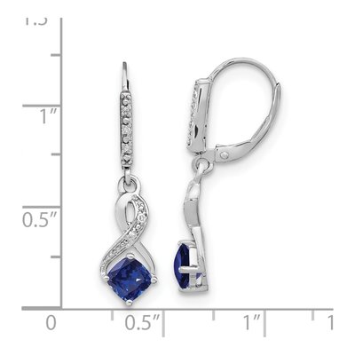 Sterling Silver 1/20 ct tw Lab-Created Sapphire & Diamond Leverback Earrings – view 4