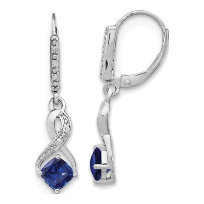Sterling Silver 1/20 ct tw Lab-Created Sapphire & Diamond Leverback Earrings