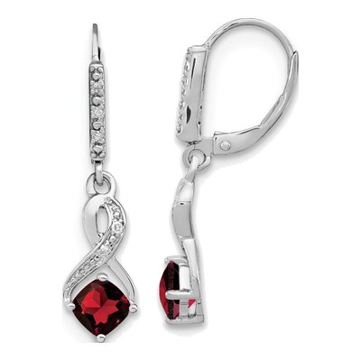 Sterling Silver 1/20 ct tw Garnet & Diamond Leverback Earrings