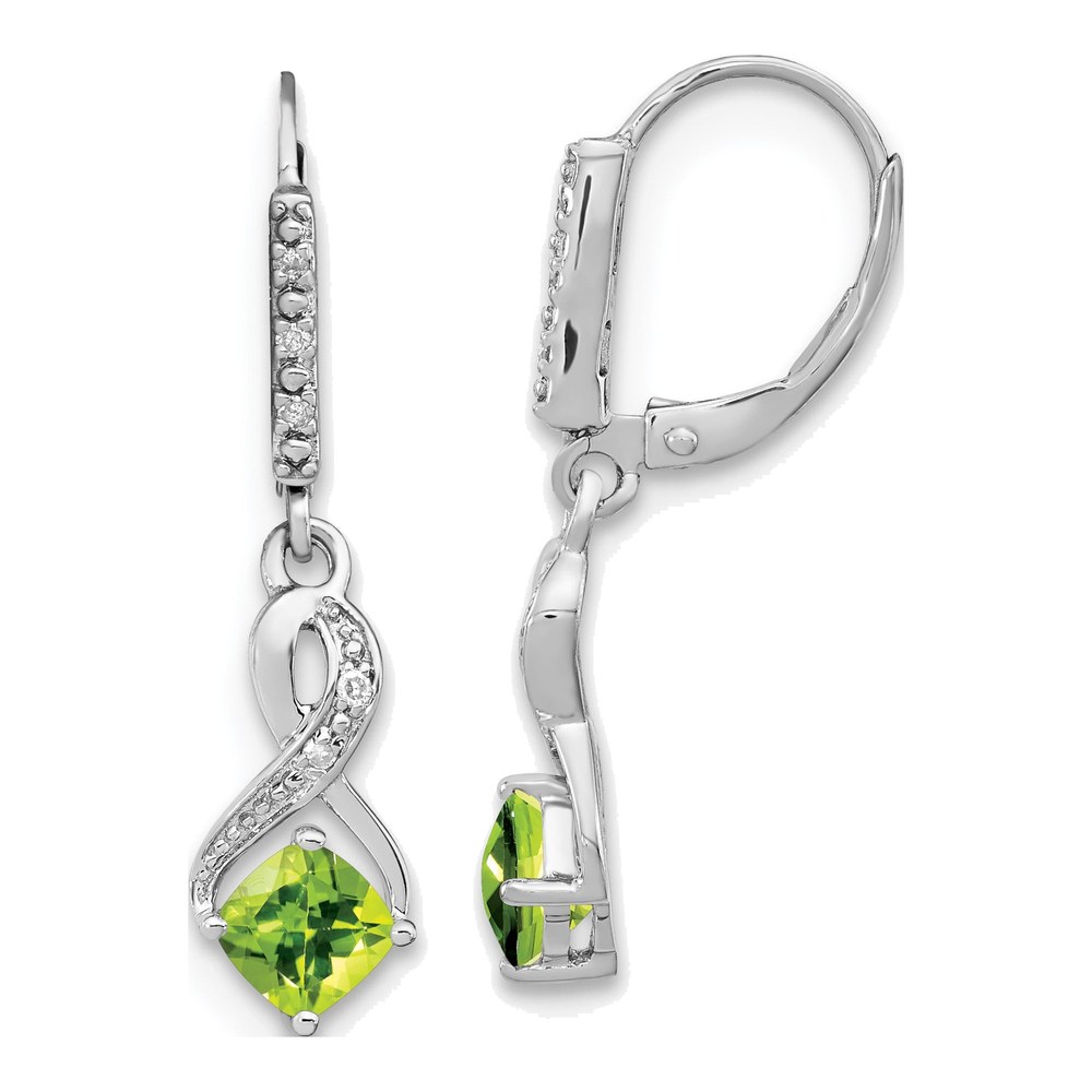 Sterling Silver 1/20 ct tw Peridot & Diamond Leverback Earrings