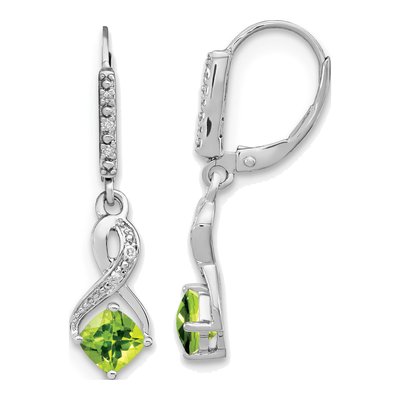 Sterling Silver 1/20 ct tw Peridot & Diamond Leverback Earrings