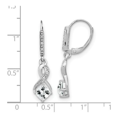 Sterling Silver 1/15 ct tw White Topaz & Diamond Leverback Earrings – view 5
