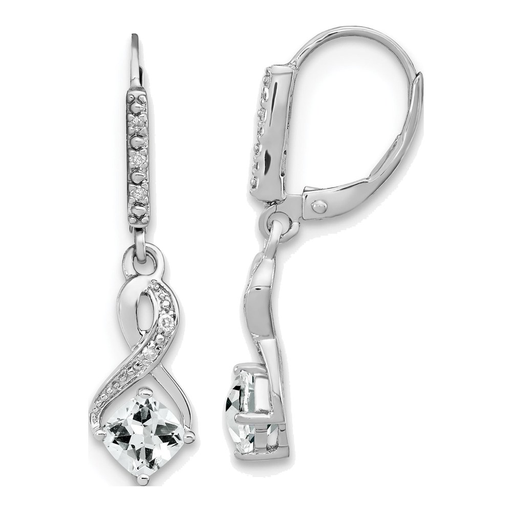 Sterling Silver 1/15 ct tw White Topaz & Diamond Leverback Earrings