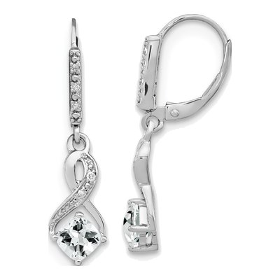 Sterling Silver 1/15 ct tw White Topaz & Diamond Leverback Earrings