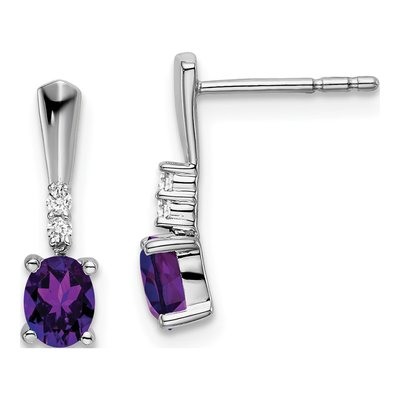 14K White Gold Amethyst & Diamond Dangle Earrings