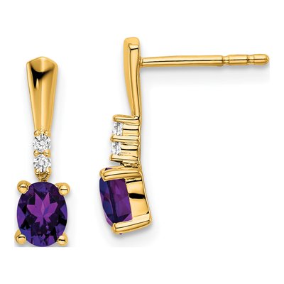 14K Yellow Gold Amethyst & Diamond Dangle Earrings