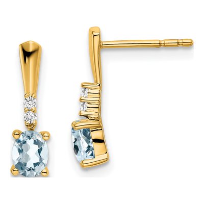 14K Yellow Gold Aquamarine & Diamond Dangle Earrings