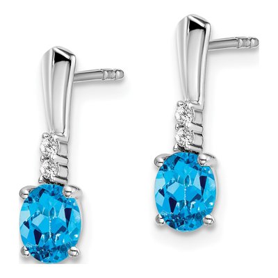 14K White Gold Swiss Blue Topaz & Diamond Dangle Earrings – view 2