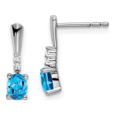 14K White Gold Swiss Blue Topaz & Diamond Dangle Earrings