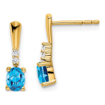 14K Yellow Gold Sky Blue Topaz & Diamond Dangle Earrings