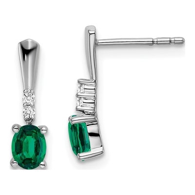 14K White Gold Lab-Created Emerald & Diamond Dangle Earrings
