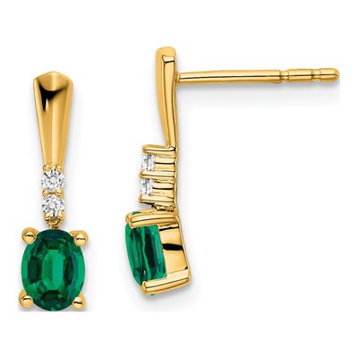 14K Yellow Gold Lab-Created Emerald & Diamond Dangle Earrings