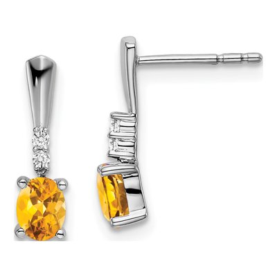 14K White Gold Citrine & Diamond Dangle Earrings