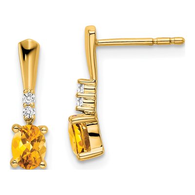 14K Yellow Gold Citrine & Diamond Dangle Earrings
