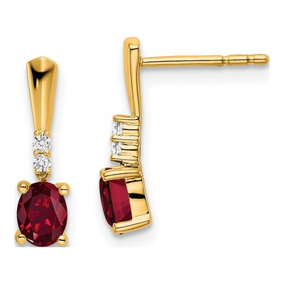 14K Yellow Gold Lab-Created Ruby & Diamond Dangle Earrings