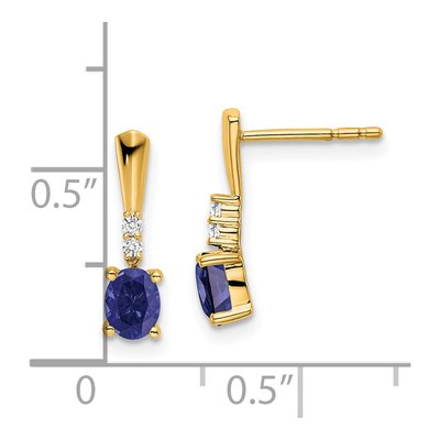 14K Yellow Gold Lab-Created Sapphire & Diamond Oval September Dangle Earrings – view 2