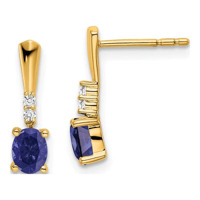 14K Yellow Gold Lab-Created Sapphire & Diamond Oval September Dangle Earrings