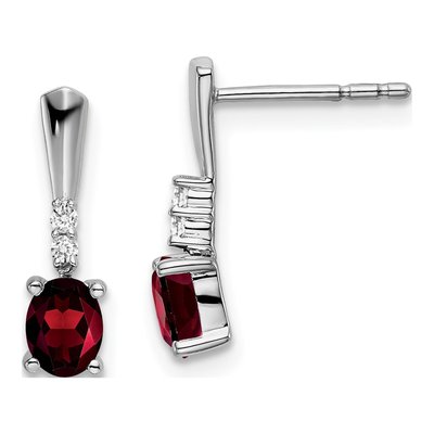 14K White Gold Garnet & Diamond Dangle Earrings