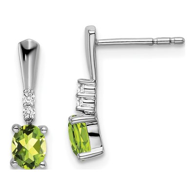 14K White Gold Peridot & Diamond Dangle Earrings