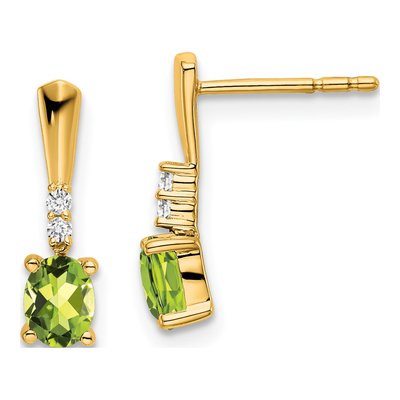 14K Yellow Gold Peridot & Diamond Dangle Earrings