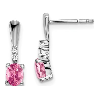 14K White Gold Pink Tourmaline & Diamond Dangle Earrings