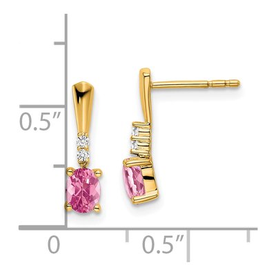 14K Yellow Gold Pink Tourmaline & Diamond Dangle Earrings – view 2