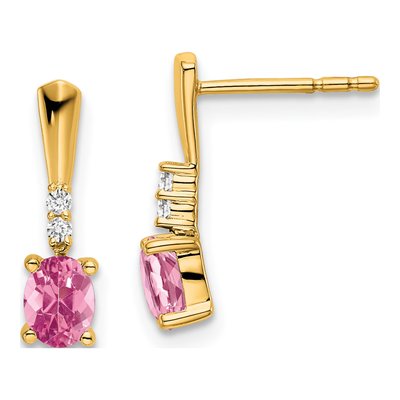 14K Yellow Gold Pink Tourmaline & Diamond Dangle Earrings