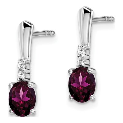 14K White Gold Rhodolite Garnet & Diamond Dangle Earrings – view 2