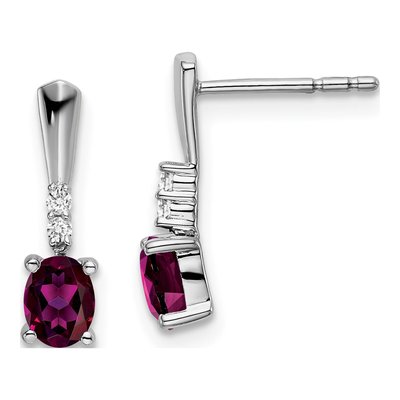 14K White Gold Rhodolite Garnet & Diamond Dangle Earrings