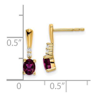 14K Yellow Gold Rhodolite Garnet & Diamond Oval June Dangle Earrings – view 2