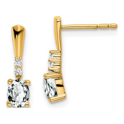 14K Yellow Gold White Topaz & Diamond Dangle Earrings
