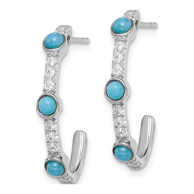 14K White Gold 23mm Turquoise & White Topaz J- Hoop Earrings – view 2