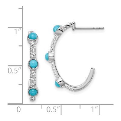 14K White Gold 23mm Turquoise & White Topaz J- Hoop Earrings – view 4