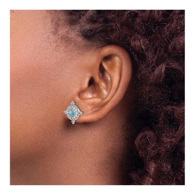 14K White Gold 2.5mm Round Turquoise & White Topaz Shield Stud Earrings – view 3