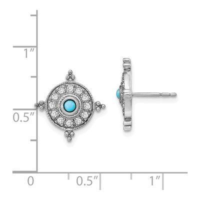 14K White Gold 2.5mm Round Turquoise & White Topaz Shield Stud Earrings – view 4