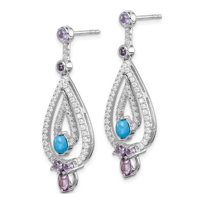 14K White Gold Amethyst & Turquoise Dangle Earrings – view 2