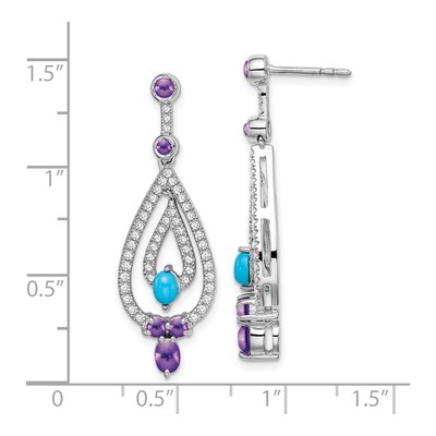 14K White Gold Amethyst & Turquoise Dangle Earrings – view 4