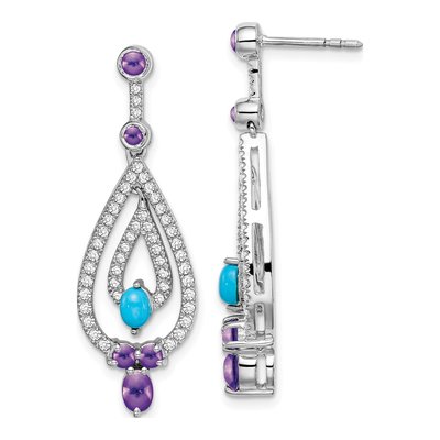 14K White Gold Amethyst & Turquoise Dangle Earrings